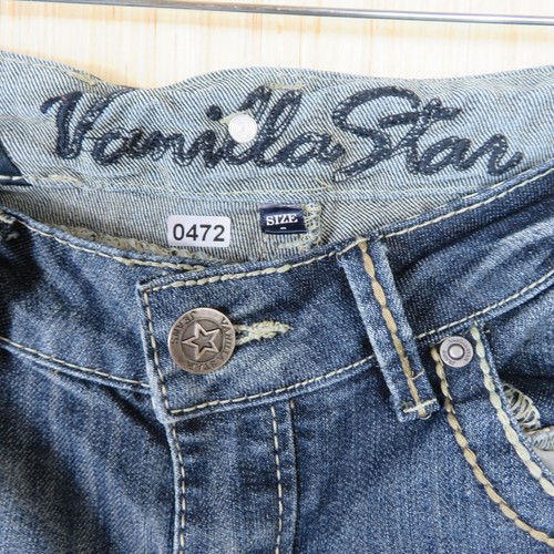 Vanilla Star Womens SZ 7 Blue Cuffed Stretch Distressed Denim Capri Jeans - Picture 3 of 12