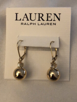 Lauren Ralph Lauren ★【フープピアス】Gold Tone Crystal 30mm Lauren Ralph Lauren Gold Tone Metal Ball & Rectangular