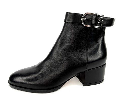 Sergio Rossi Women's Black Leather SR Logo Buckled Ankle Booties Size EU 34.5 - Picture 9 of 12