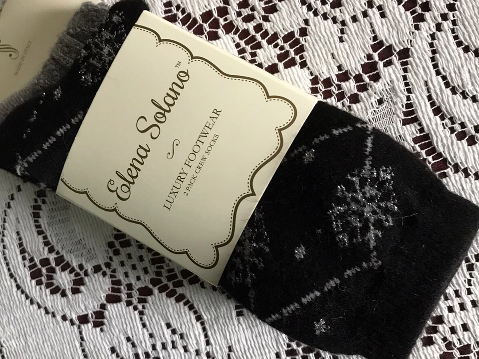 Women’s Elena Solano Luxury Crew Socks Angora Blend - 2 Pairs Black/Gray New - Image 4 of 4