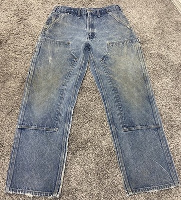 Carhartt B07 Dnm Double Knee Pants Men 33x30 (32x29)Blue Distressing Grunge