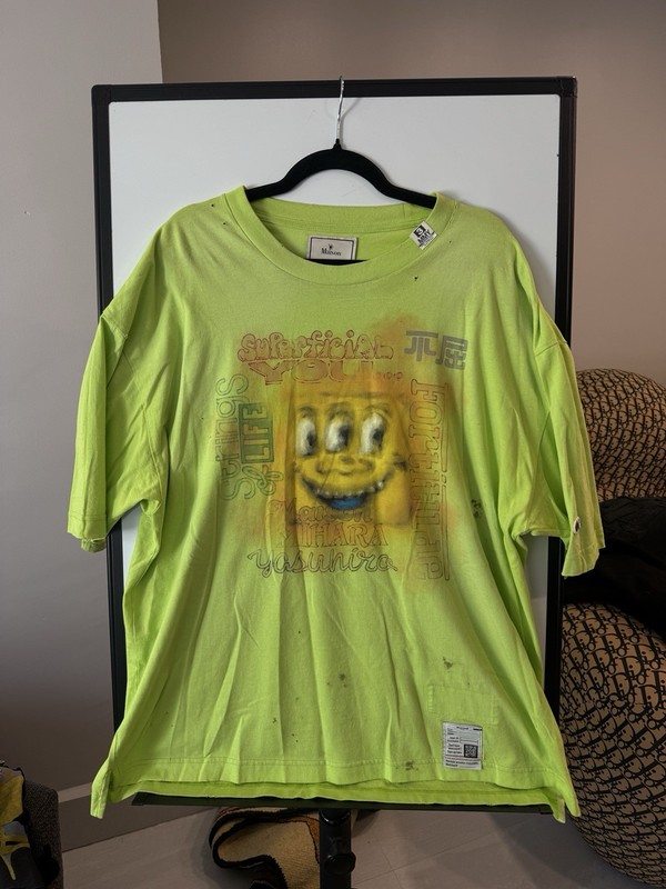 Maison MIHARA YASUHIRO Men's Green SpongeBob Graphic Logo Tee Sz 50 J10TS532