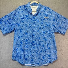 Columbia PFG Fishing Shirt Men's M/M Blue Sailfish Wave Short Sleeve Omni Shade