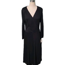Adrianna Papell Maxi Dress Women 10P Black Lined Faux Wrap Boho Lagenlook Career