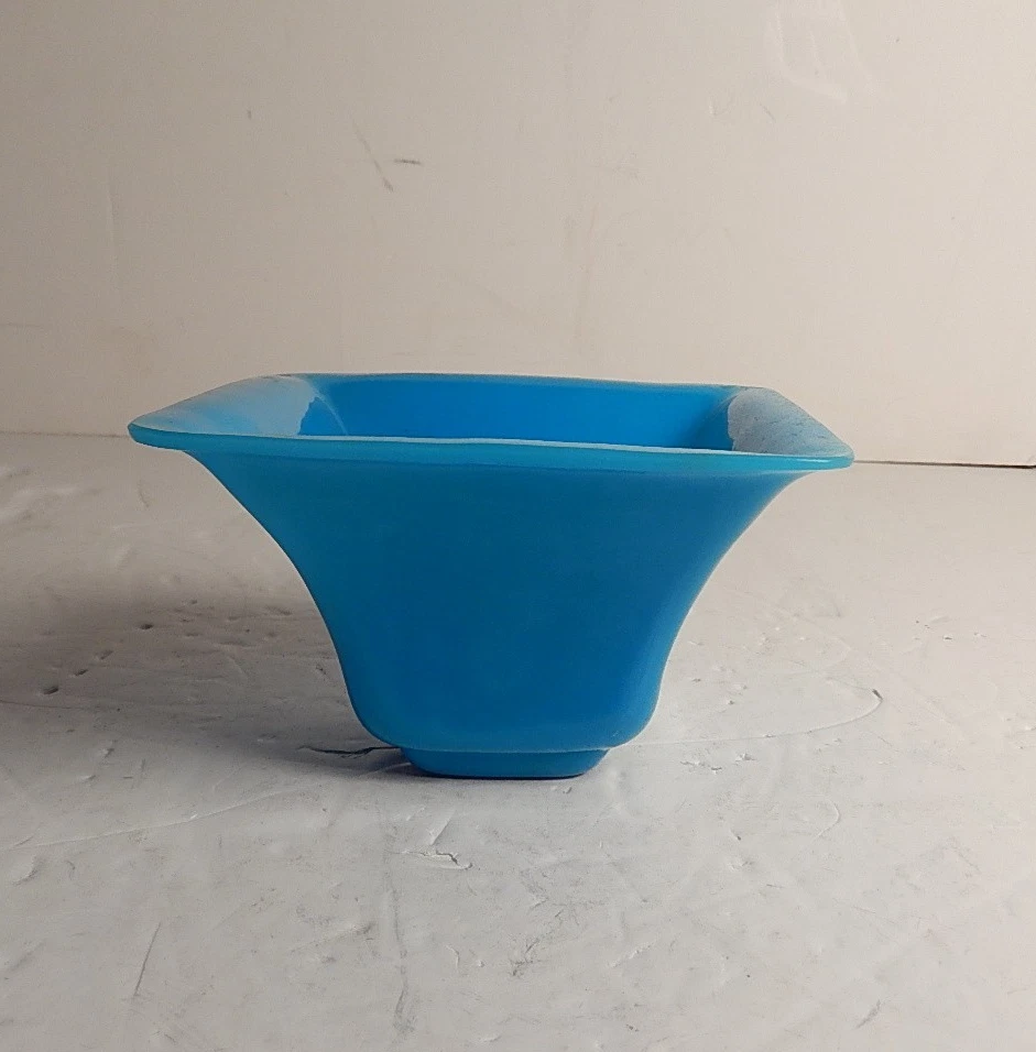 Beautiful Antique Chinese Square Turquoise Blue Peking Glass Bowl 4 1/4" - Image 2 of 3