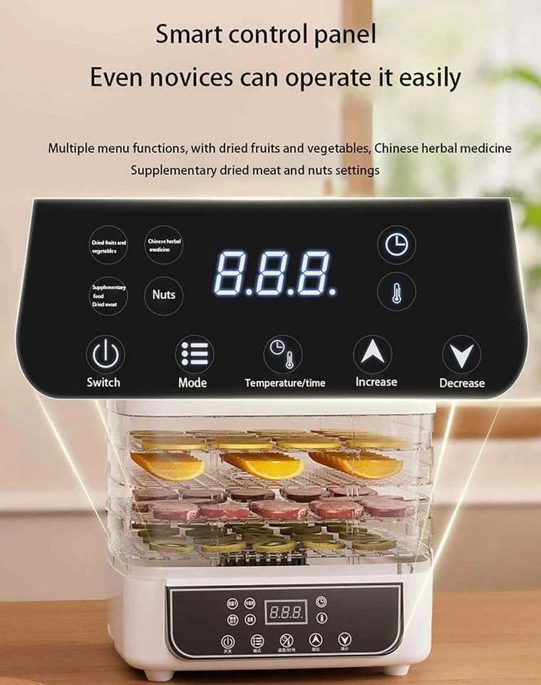 Máquina Deshidratadora de Alimentos 5 Bandejas Temporizador Digital Ajustable 160W Secado de Frutas Cecinas Foto 3 de 4