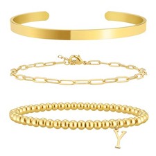 Gold Initial Bracelets Stack for Women Non Tarnish Dainty Gold Bracelet Jewelry
