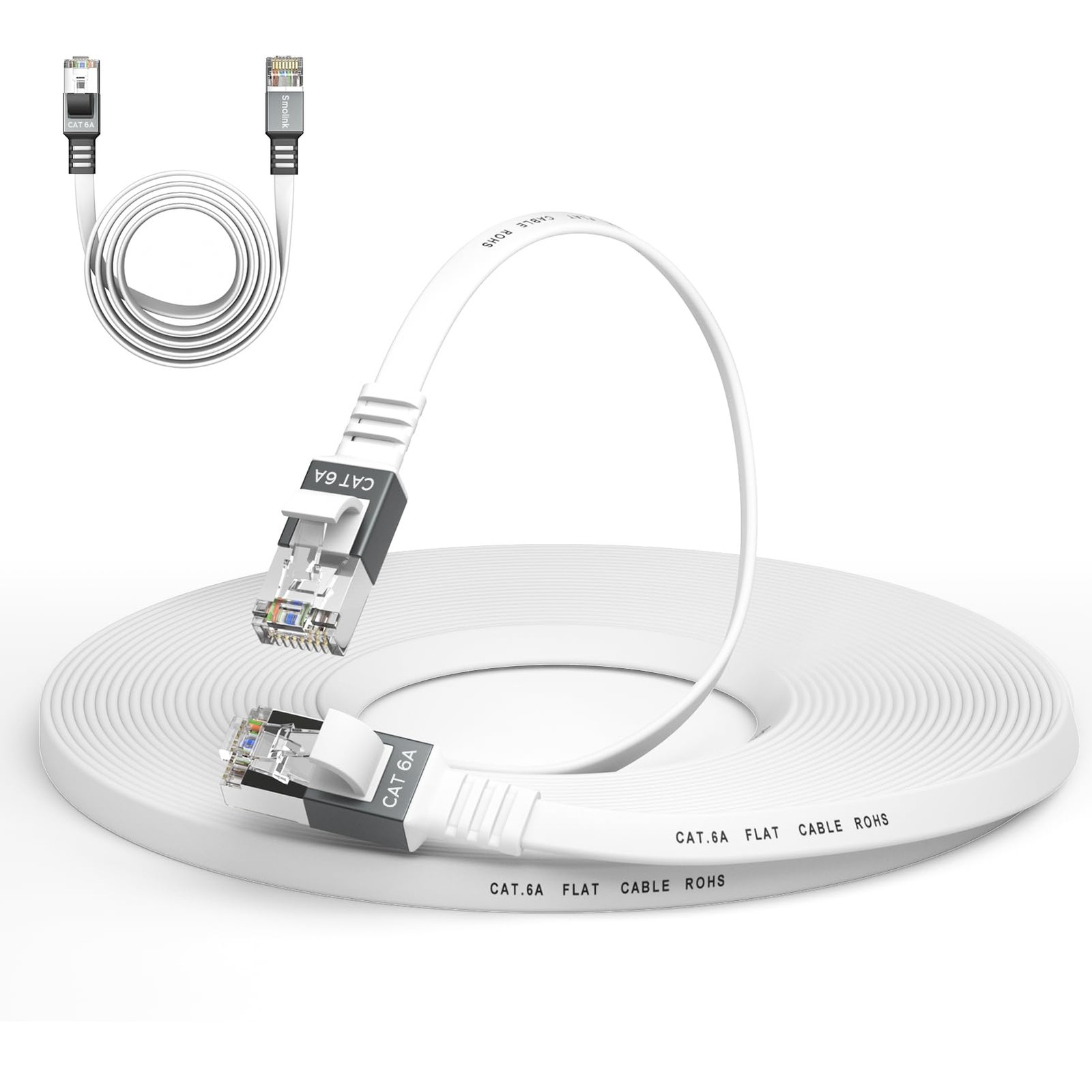 50ft Cat6A Slim Ethernet Cable with 1.5ft Short Patch Cord, High-Speed Network Cable-image