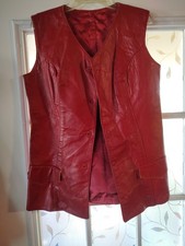 Vintage 60's Red Leather Vest 38 Chest Needs Buttons.