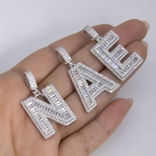 1 1/2" Shiny Baguette Block Letters Initial Pendant Sterling Silver