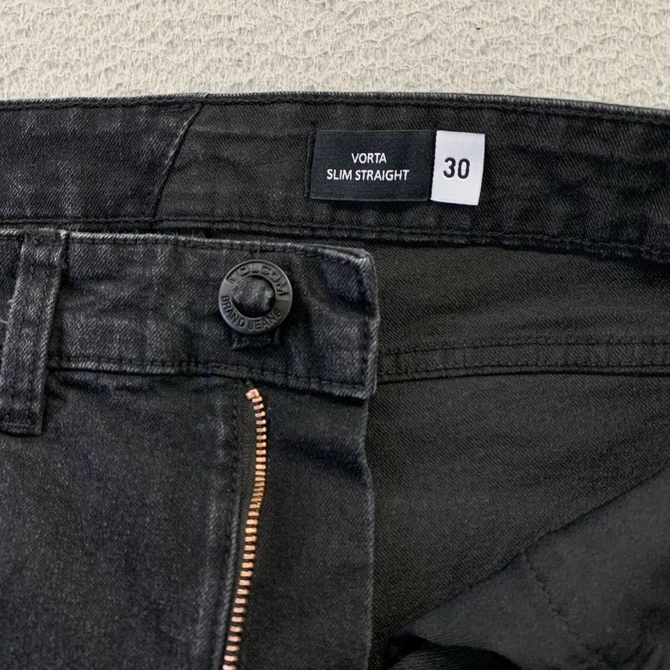 Volcom Vorta Jeans Mens 30x30 Black Denim Slim Straight 5-Pocket Stretch Skate - Image 4 of 4