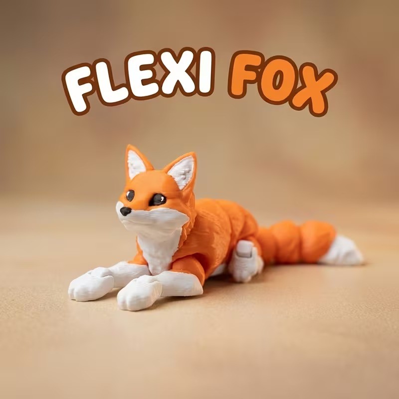 Flexi Fox Figurine 3D Printed Poseable Collectible with Eyes Realistic Home Deco