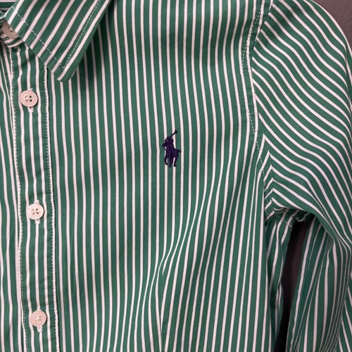 Polo Ralph Lauren Girls Green Stripe Dress 10 Button Up Long Sleeve Shirtdress - Picture 2 of 13