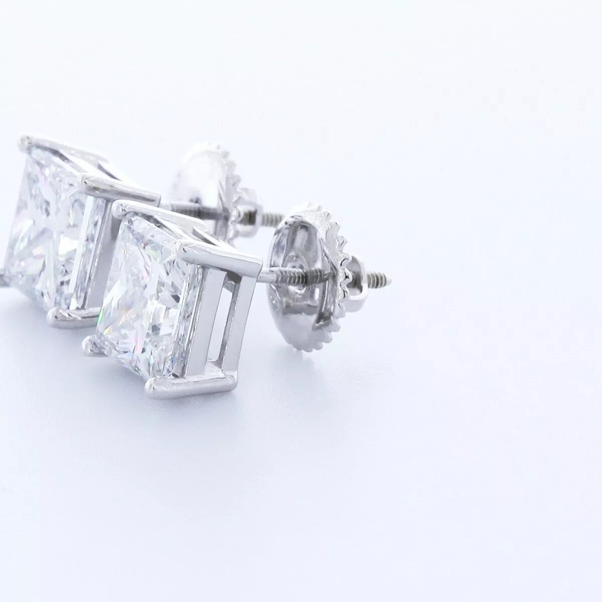 Classic Stud Earrings Solid 14K Gold 7.99 Carat Princess Natural Diamond G SI1 image 3