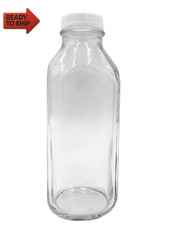 The Dairy Shoppe 1 LTR (33.8 Oz) Glass Milk Bottle with Cap. Made in USA, Squar
