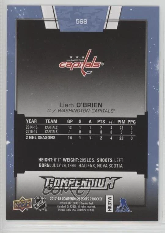 2017-18 Upper Deck Compendium Blue Liam O'Brien #568 - Image 2 of 2
