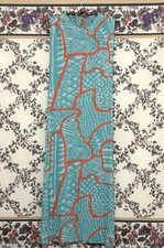 Issey Miyake Pleats Please Inspired Turquoise Orange Geometric Long Pencil Dress