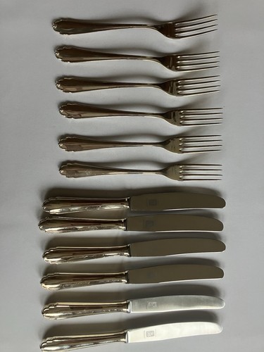 Bruckmann Besteckset - 6 Personen Gabel Messer - 90 Silber - Dessert Besteck - Bild 1 von 11
