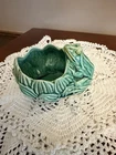 Vintage Unsigned McCoy Frog on a Lotus Planter / Vase Green