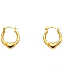 14k Yellow Gold 7mm Polished Petite Heart Hoop Earrings