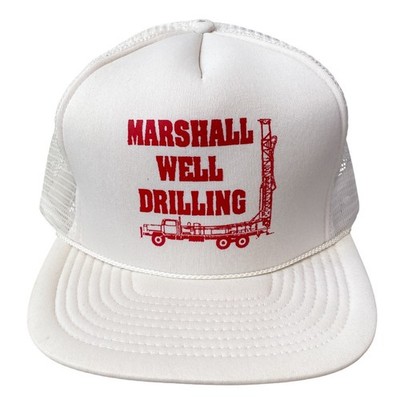 Vintage Marshall Well Drilling White Mesh Snapback Trucker Hat Retro Streetwear
