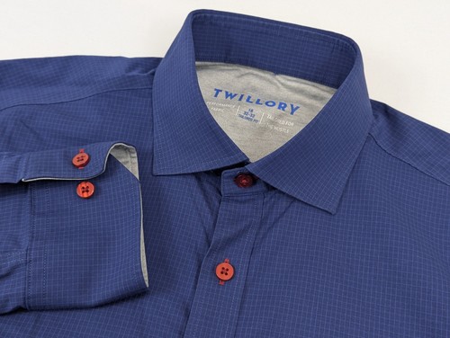 Twillory Performance Dress Shirt Blue Mens LG Long Sleeve 16 32/33 Tailord Fit