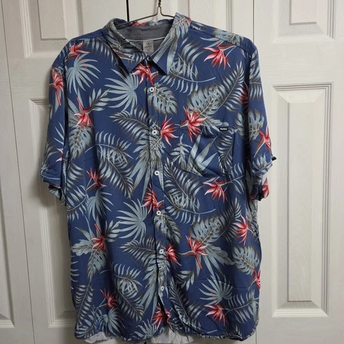 Hurley Mens XXL Tropical Palm Floral Short Sleeve ButtonUp Shirt Vacation Resort - product listing photo