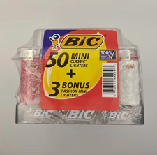 BIC Mini Classic Lighters -Assorted Colors, 50 plus 3 Bonus. Mini Size. NEW