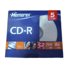 NEW Sealed Memorex CD-R 5 Pack Recordable 52x 700MB 80Min Slim Jewel Case