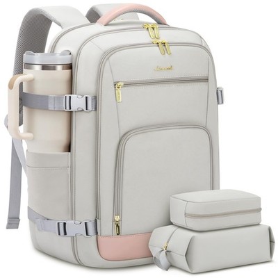 LOVEVOOK Travel Backpack For Women, 40L Carry 40L-17.3 Inch-3Pcs, Pink-grey 