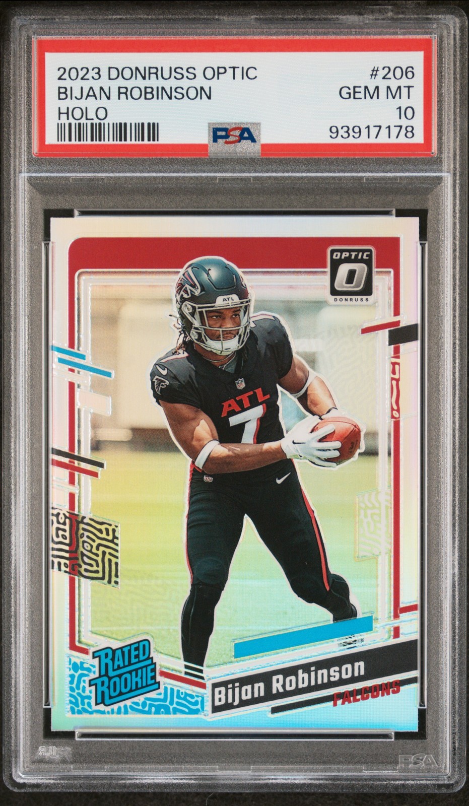 2023 DONRUSS OPTIC HOLO #206 BIJAN ROBINSON RC PSA 10