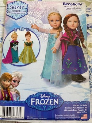 Simplicity Schnittmuster S0747 Disney Frozen 18'' Puppenkleidung Cape Rock ungeschnitten