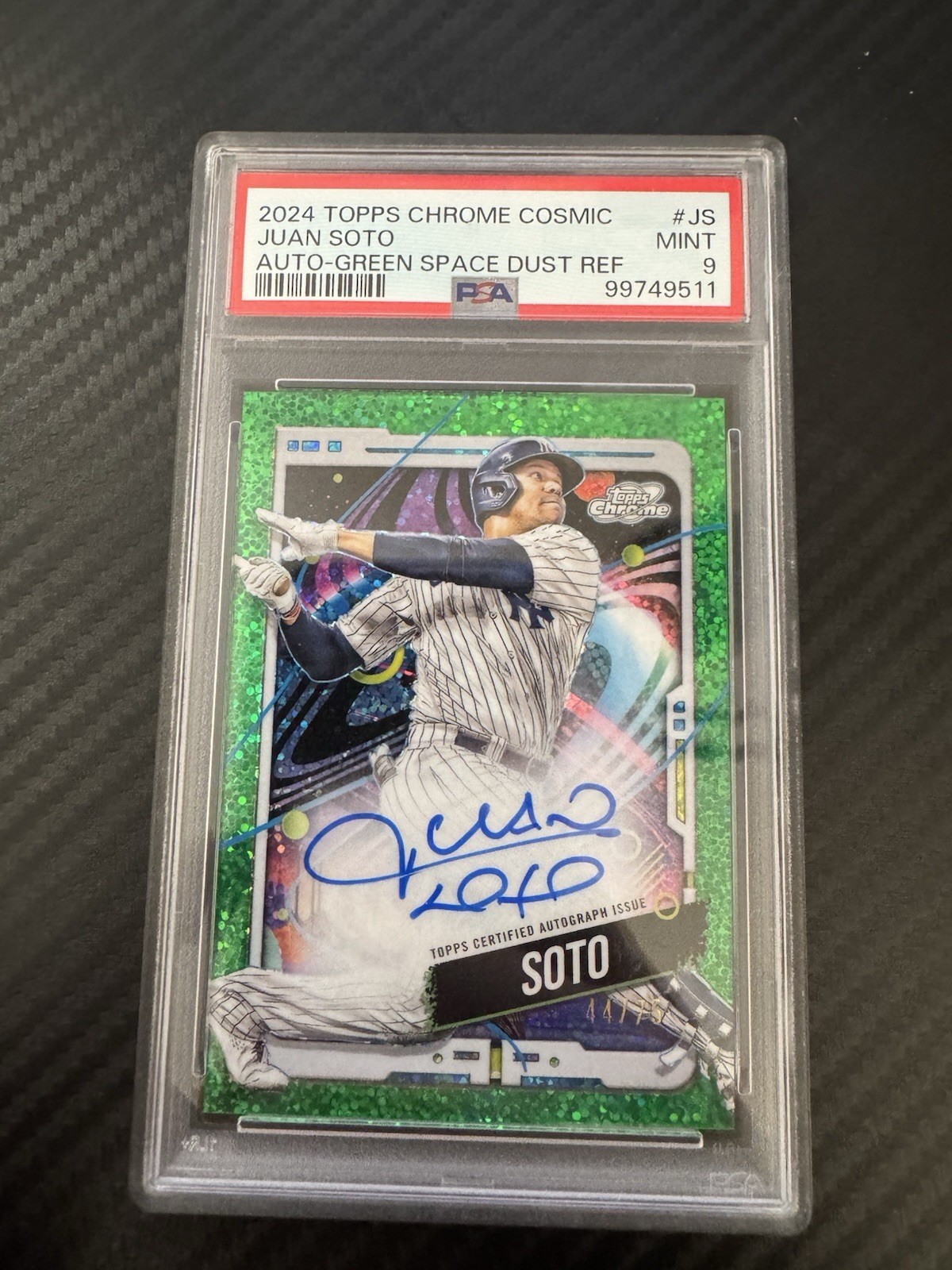 2024 Topps Cosmic Chrome Juan Soto Green Space Dust /75 PSA 9 Yankees