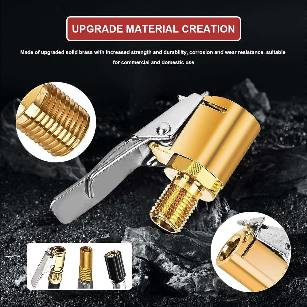 2Packs Brass Tire Air Chuck, Locking Quick Connect Inflator Hose Adapter, No Lea
