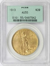 1913 $20 Saint Gaudens Gold Double Eagle PCGS AU55 OGH
