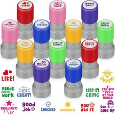 Geyee 12 Pack Teacher Stamps for Grading Colorful Self Inking Motivational Gr...