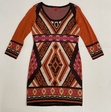 Liv Women's Sweater Dress Medium Orange Brown Knit Diamonds Stretch Casual