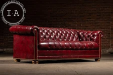 Tufted Leather Chesterfield Sofa in Burgundy