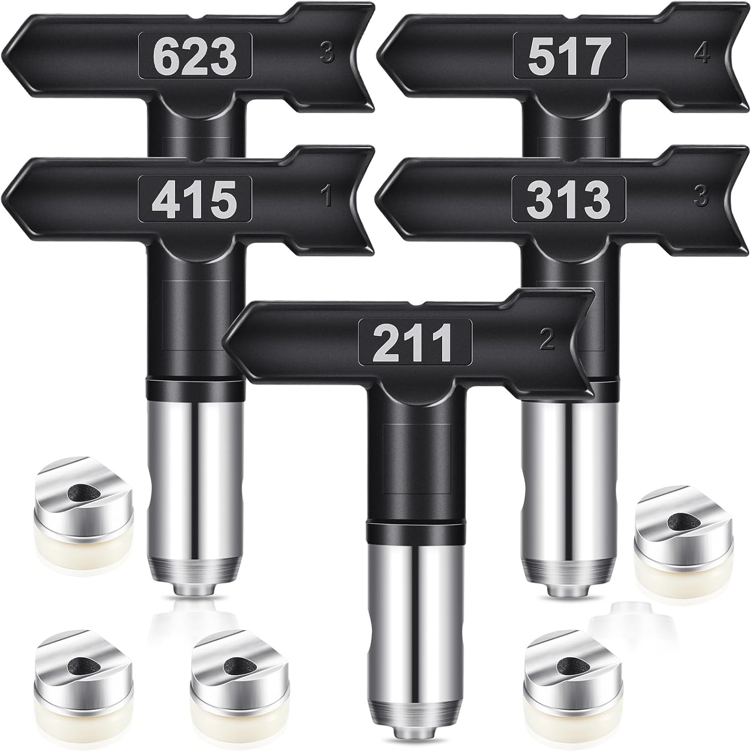 Tips, 5 Pcs Airless Paint Sprayer Tips Set (211/313/415/517/