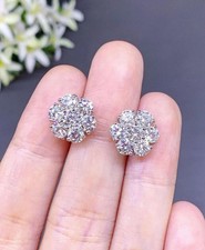1Ct Lab Created Diamond Round Cluster Flower Stud Earrings 14K White Gold Plated