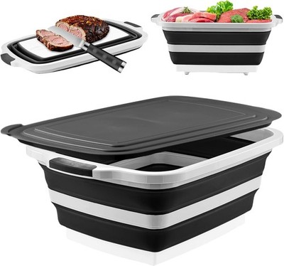 Collapsible BBQ Prep Tub with Cutting Board & Lid   7.95 Gal / 30L Space