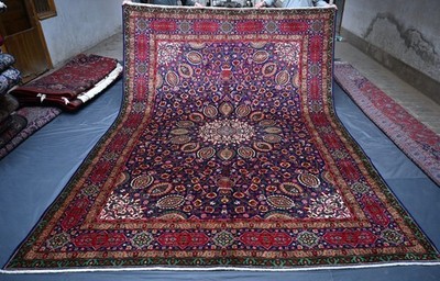 Fine Blue Antique Caucasian Rug 8x11 ft Hand Knotted Heris Kazak Oriental Carpet