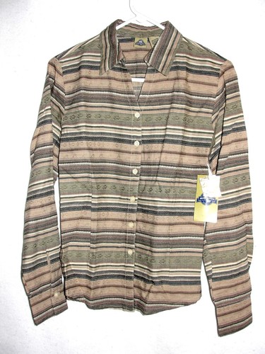 Women's Shaver Lake Long Sleeve Brown Striped Tailored Blouse - Size Large - New
