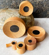 PAIR Concave Jackfruit Wood w/ Areng Wood Center Plugs Gauges Earlets