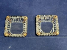 Vintage Jeannette Glass Co. 2 Piece Nut Dish/Ashtray Set 22k Gold Trim