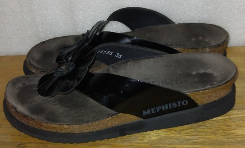 MEPHISTO Violette Air -Relax Flower Flip Flop Black Patent Leather. Sz 36 US 6 - Picture 16 of 16