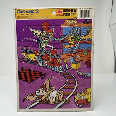 1990 Gremlins 2 New Batch Stripe & Gizmo Train Frame-Tray Puzzle 4084B Golden