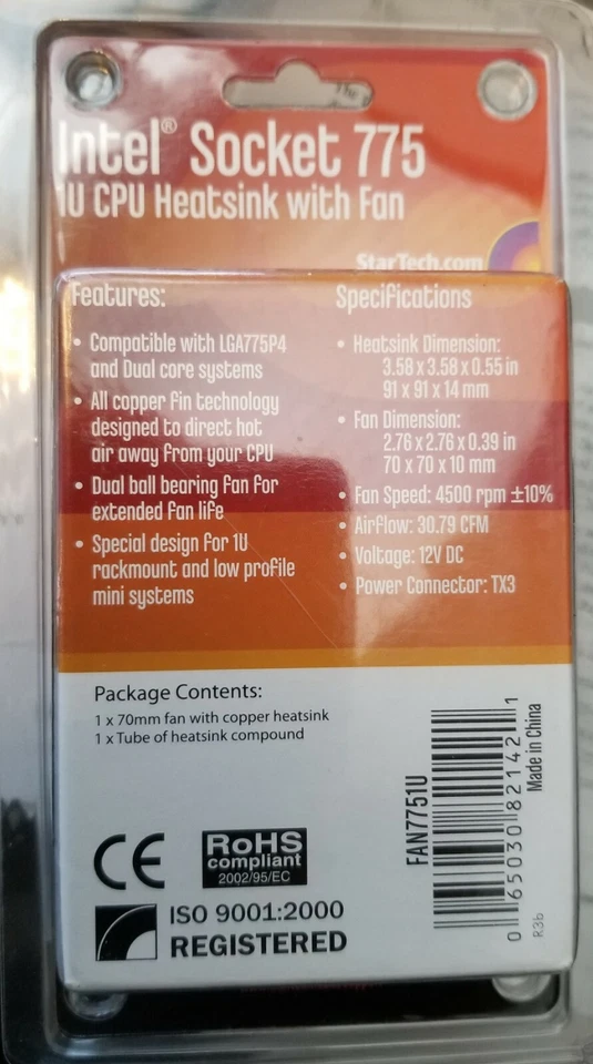 Startech Intel socket 775 1U CPU heatsink with fan copper FAN7751U - Image 2 of 2