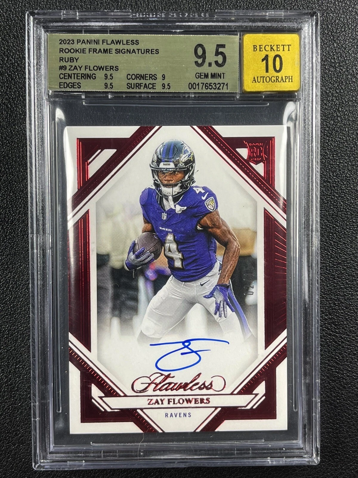 Zay Flowers Panini Flawless Rookie Frame Signatures #RFSZFL Ruby