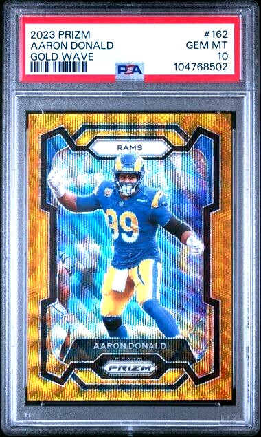 2023 Panini Prizm Football Aaron Donald Gold Wave /10 PSA 10 Gem Mint LA Rams